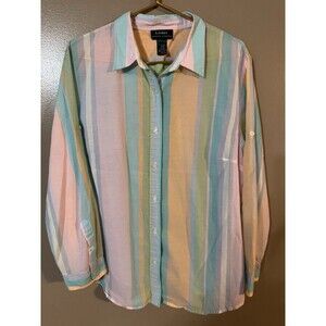Lauren Ralph Lauren Woman’s Pastel Stripe Cotton Button Down Blouse See Measure